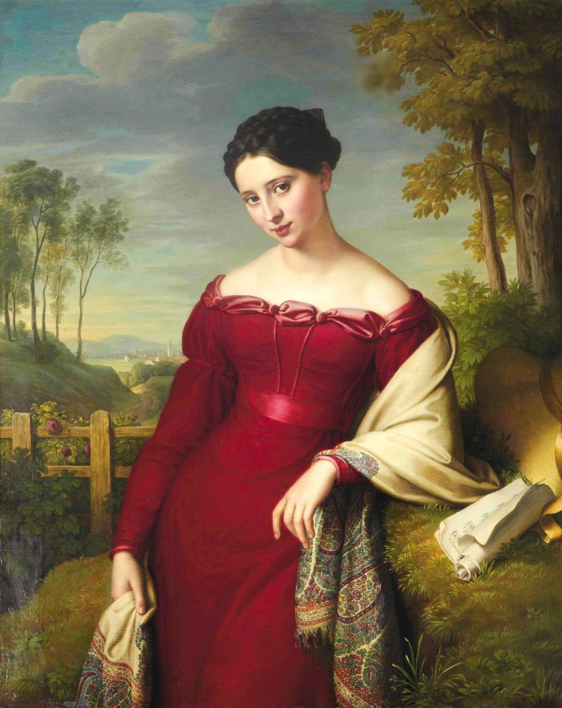 TKC Eduard Friedrich Leybold 1798 1879 Portrait of a Young Lady in a red Dress with a Paisley 1824 813x1024 Kashmir Paisley Shawls: Defining Love for Over 300 Years
